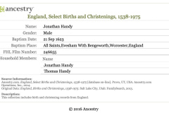 Jonathan Handy Ancestry - England, Select Births and Christenings, 1538-1975